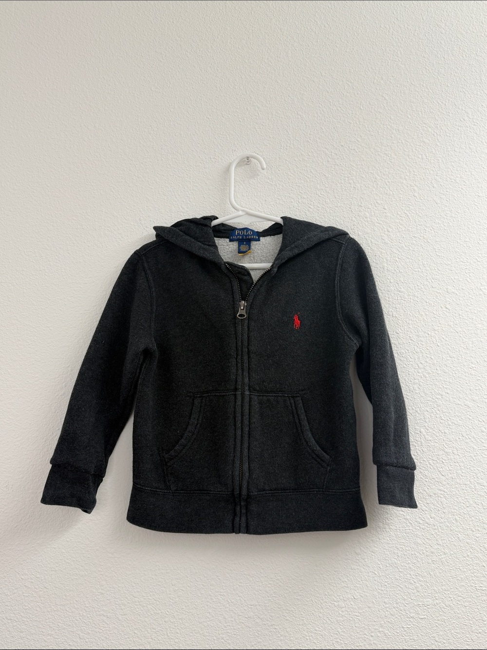 NWOT Polo by Ralph Lauren charcoal Black fleece Hoodie with Red Pony logo size 3